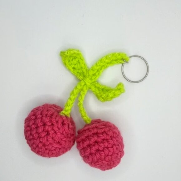 CHERRY KEYCHAIN Hot Pink Cherry Crocheted Keychain HOT PINK CHERRY - Picture 1 of 2